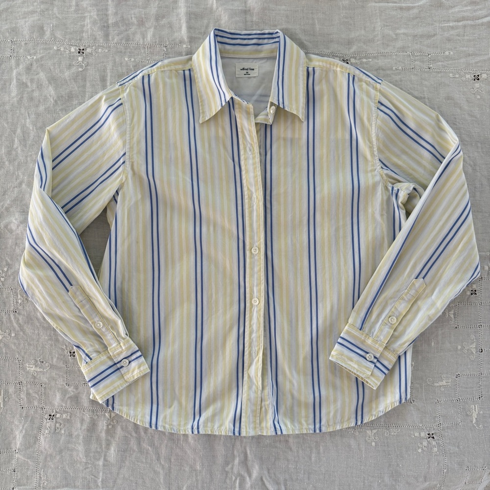 Wilfred Aritzia Blue Yellow Stripe Button-Down Shirt